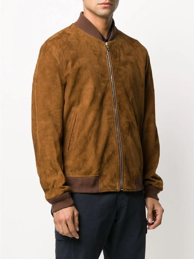Shop Paul Smith Suede Bomber Jacket In Brown