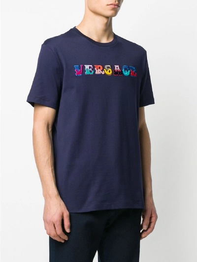 Shop Versace Cotton T-shirt With  Logo In Blue