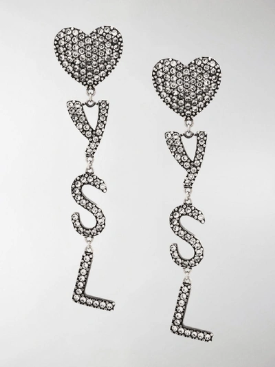 Shop Saint Laurent Coeur Ysl Earrings In Silver