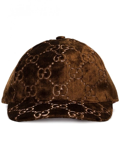 Shop Gucci Velvet Cap In Brown