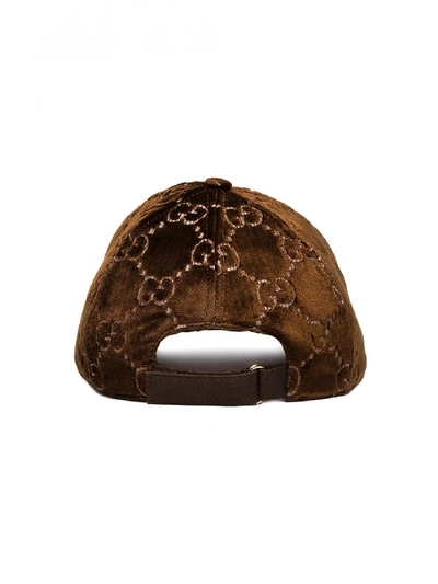 Shop Gucci Velvet Cap In Brown