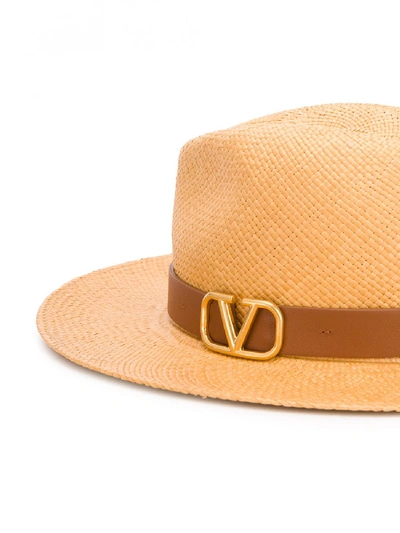 Shop Valentino Fedora Hat With Logo In Brown