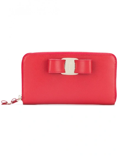 Shop Ferragamo Vara Rainbow Leather Wallet In Red