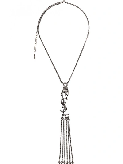 Shop Saint Laurent Logo Necklace In Silver