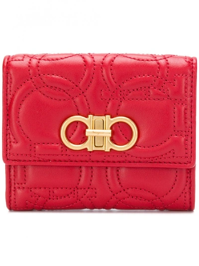 Shop Ferragamo Gancino Quilting Leatehr Wallet In Red