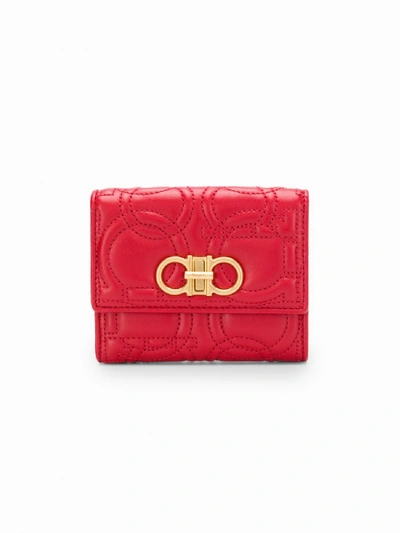 Shop Ferragamo Gancino Quilting Leatehr Wallet In Red