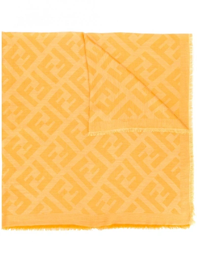 Shop Fendi Silk Wool Blend Scarf In Yellow