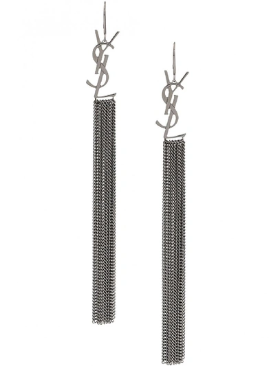 Shop Saint Laurent Monogram Earrings In Silver