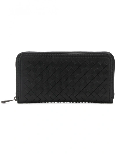 Shop Bottega Veneta Leather Zip Around Wallet In Black