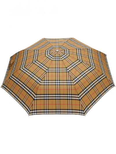 Shop Burberry Trafalgar Checked Umbrella In Beige
