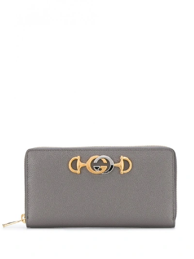 Shop Gucci Zumi Leather Wallet In Grey