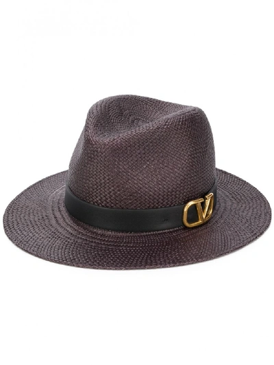Shop Valentino Fedora Hat With Logo In Black