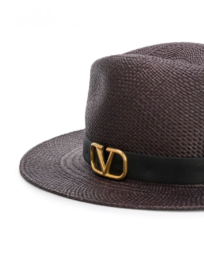 Shop Valentino Fedora Hat With Logo In Black