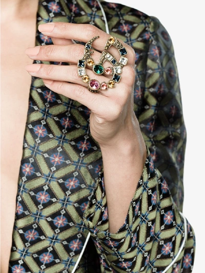 Shop Gucci Multifinger Ring With Multicolor Gg Stones
