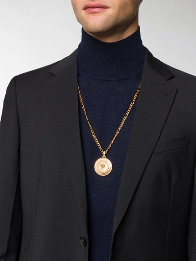 Shop Versace Logo Necklace In Gold