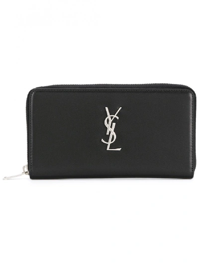 Shop Saint Laurent Monogram Leather Wallet In Black