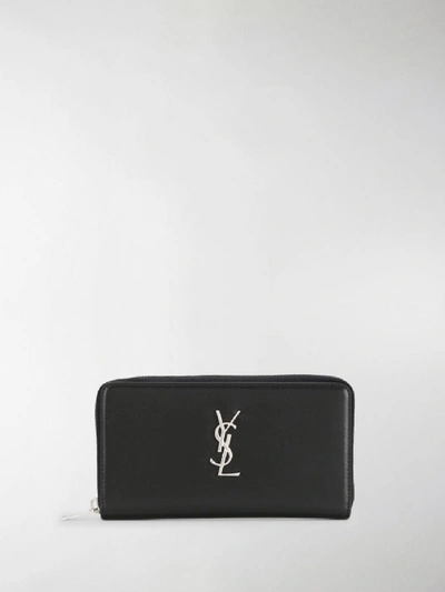 Shop Saint Laurent Monogram Leather Wallet In Black