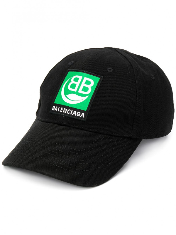Balenciaga Green Logo Embroidery Bio Cotton Cap In Black | ModeSens