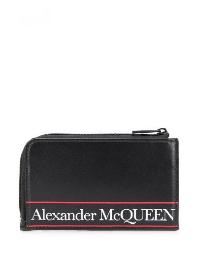 Shop Alexander Mcqueen Logo Print Leather Wallet In Black