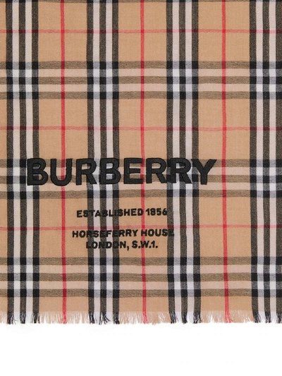 Shop Burberry Check Print Scarf In Beige