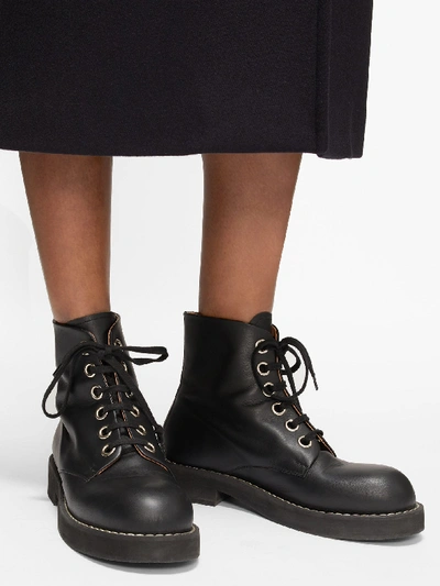 Marni Lace-up Leather Boots In Black | ModeSens