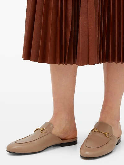 Shop Gucci Princetown Leather Backless Loafers In Tan