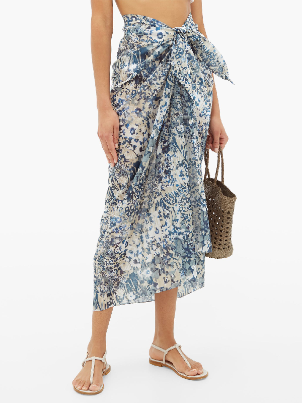 On The Island By Marios Schwab Floral-print Cotton-voile Sarong In Blue ...