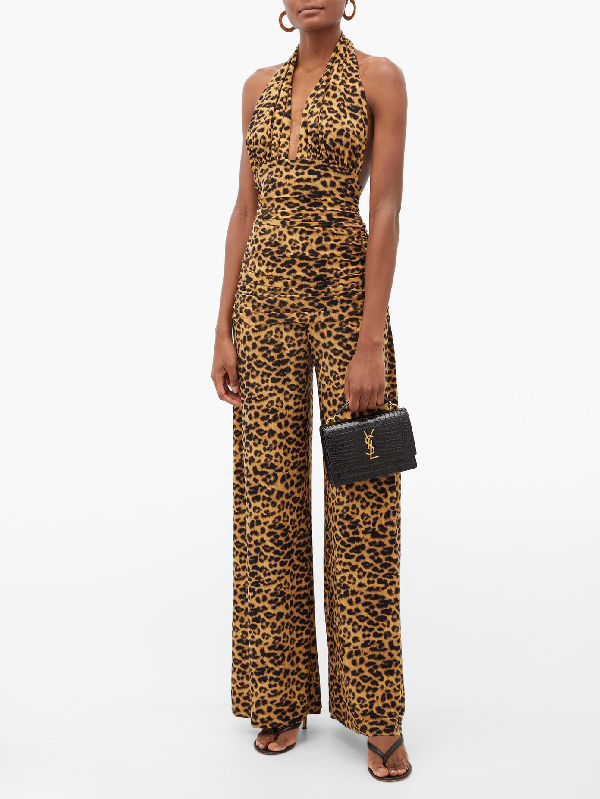Norma Kamali Halterneck Leopard-print Jumpsuit In Brown | ModeSens