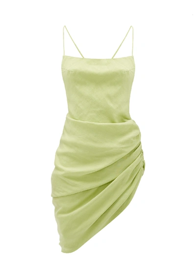 Jacquemus La Robe Saudade Gathered Canvas Mini Dress In Light Green