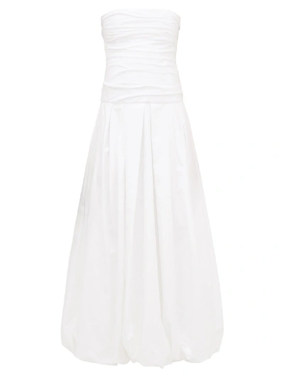 Khaite Ingrid Ruched Bandeau Puffball Cotton Dress In White | ModeSens