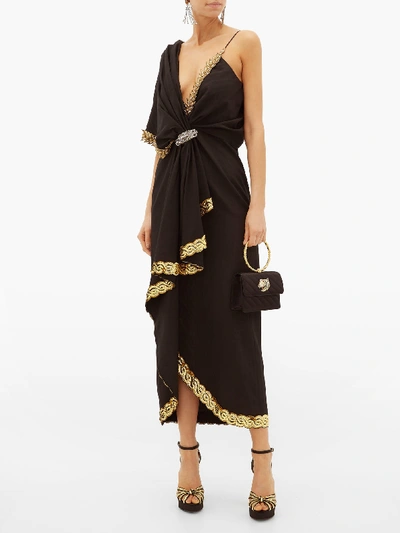 Gucci Naomi Embroidered Asymmetric Silk/viscose Dress In Black