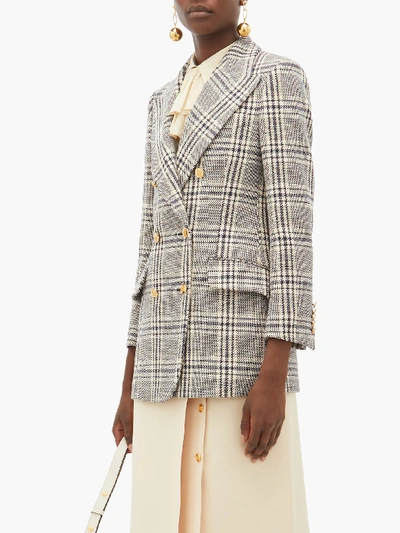 Gucci Checked Wool-blend Double-breasted Blazer In Blue White 