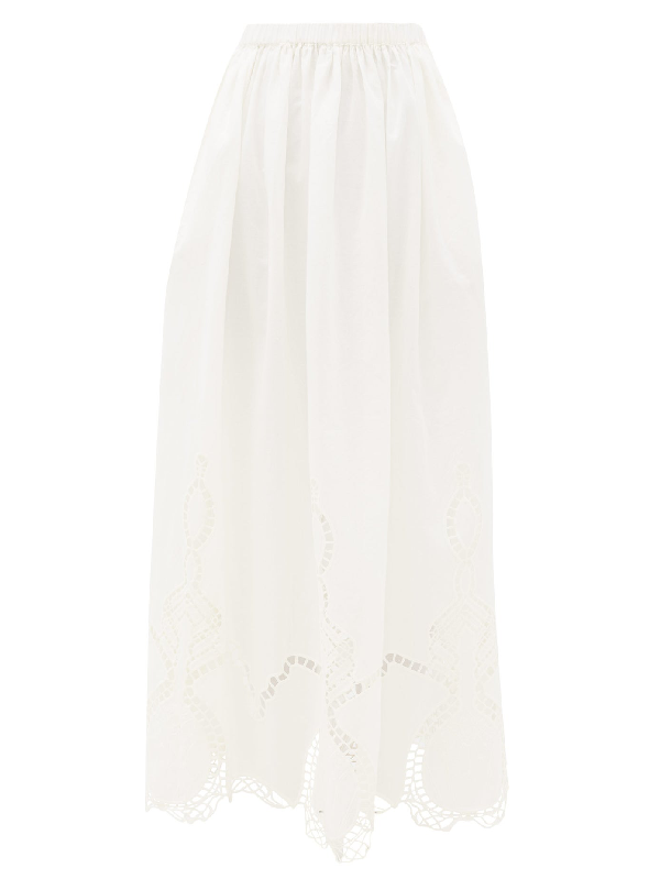 white broderie anglaise maxi skirt