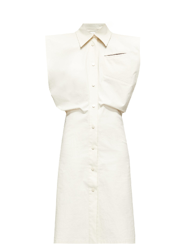 white sleeveless shirt dress