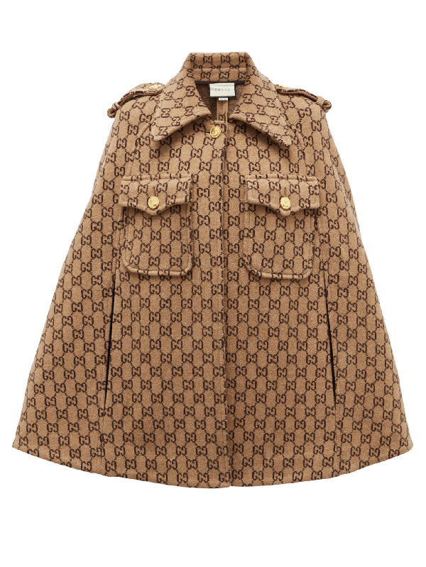 Gucci Double G Monogram Wool Cape In Beige Ebony Gg Wool Modesens