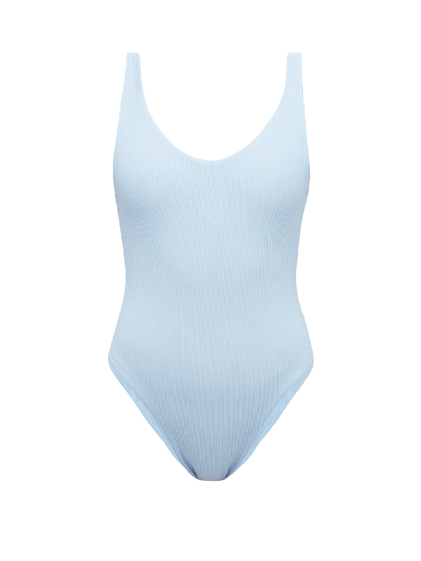 blue ribbed swimsuit