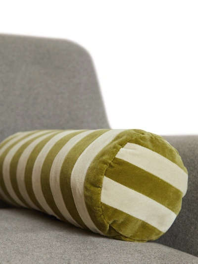 Christina Lundsteen Cylindrical Striped Cotton-velvet Bolster Cushion In  Green Multi | ModeSens