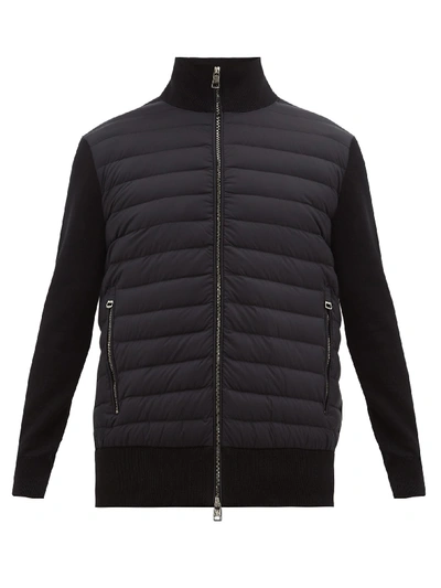 Moncler Maglione Quilted Down And Cotton-blend Cardigan In Black | ModeSens