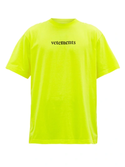 Vetements Appliquéd Logo-print Cotton-jersey T-shirt In Yellow | ModeSens