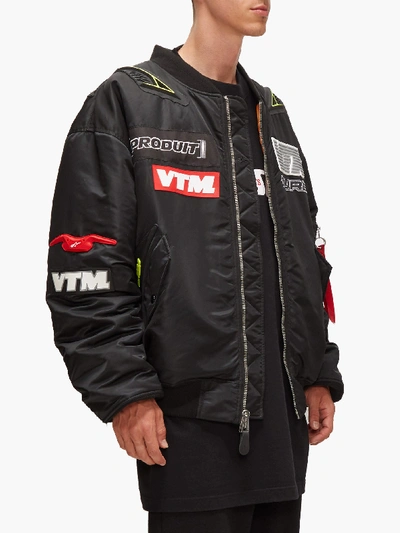 Vetements Embroidered-logo Shell Ma-1 Bomber Jacket In Black | ModeSens