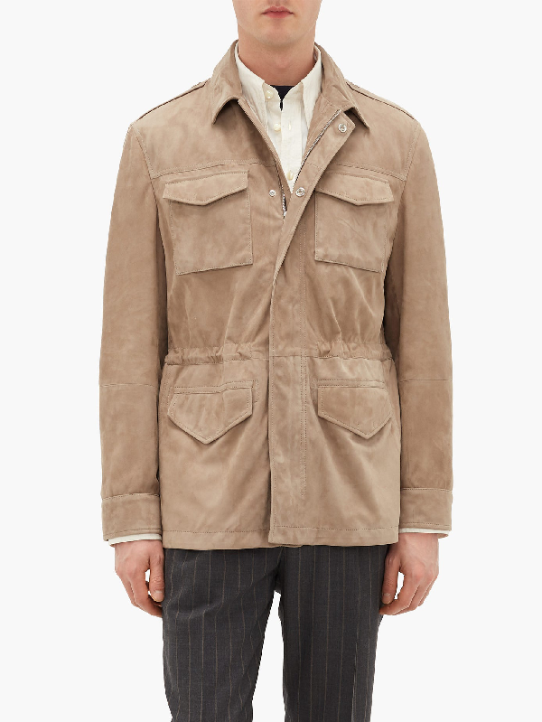 Brunello Cucinelli Suede-leather Field Jacket In Beige | ModeSens
