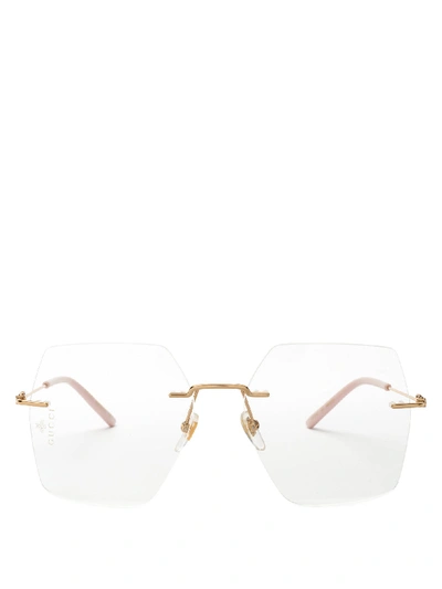 Gucci Rimless Bee-print Square Glasses In Gold | ModeSens