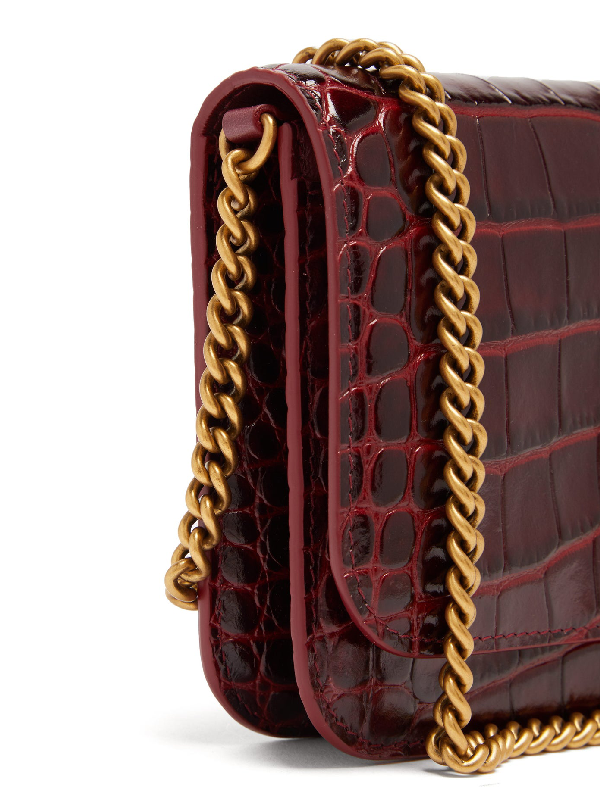 Balenciaga B. Logo Crocodile-effect Leather Cross-body Bag In Dark Red | ModeSens