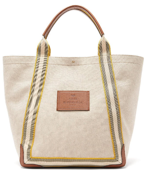 Anya Hindmarch Pont Leather-trimmed Canvas Tote Bag In Beige Multi |  ModeSens