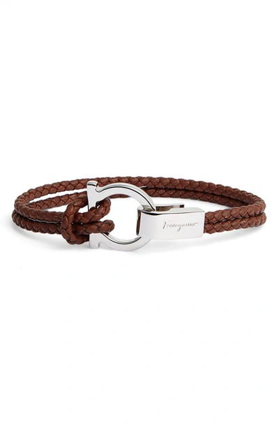 Shop Ferragamo Braided Leather Bracelet In 010 - Brown