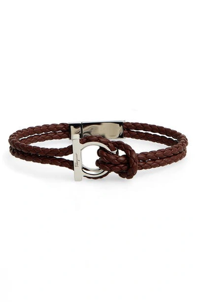 Shop Ferragamo Braided Leather Bracelet In 002 - Brown