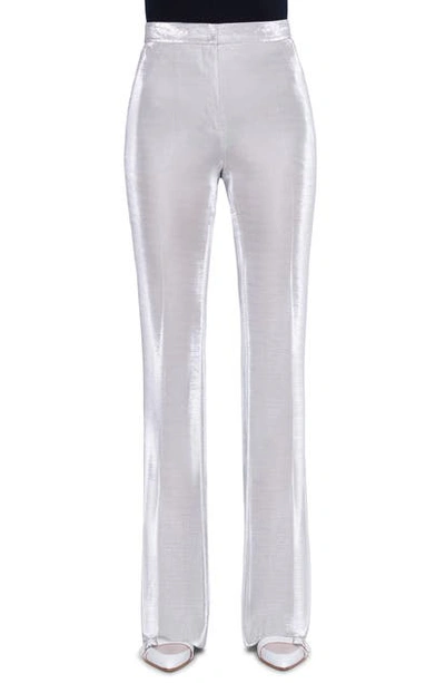 Shop Akris Zip Pocket Bootcut Metallic Jersey Pants In Silver