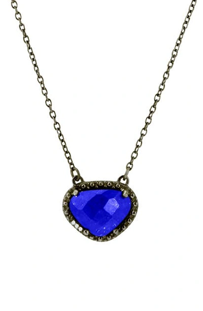 Shop Adornia Rose Cut Stone Pendant Necklace In Lapis Black Rhodium