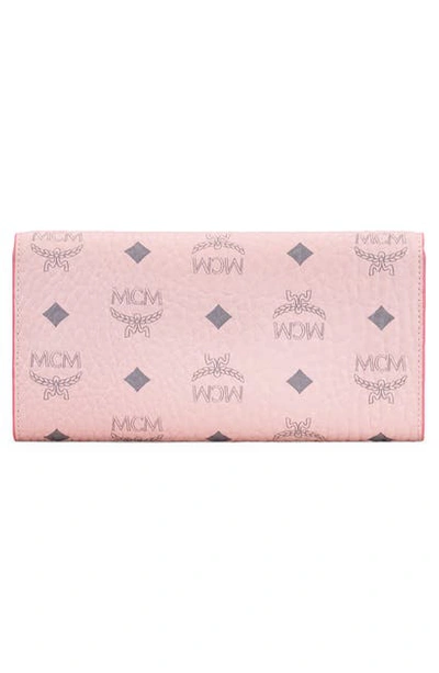 Shop Mcm Large Patricia Visetos Canvas Wallet On A Chain In Powder Pink