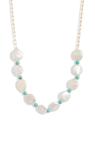 Shop Argento Vivo Coin Pearl & Turquoise Necklace In Gold